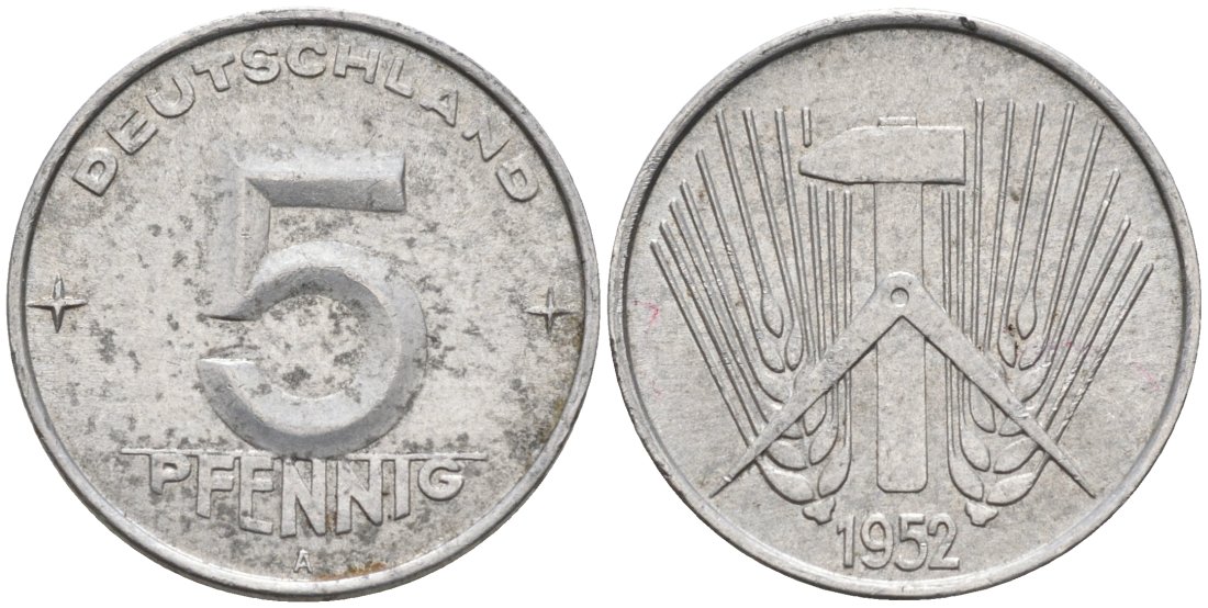 ГДР 5 пфеннигов 1952 A KM 6 алюминий 4564-1031