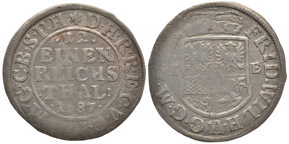 ПРУССИЯ 1/12 ТАЛЕРА 1687 IE KM 506 серебро 1522-924