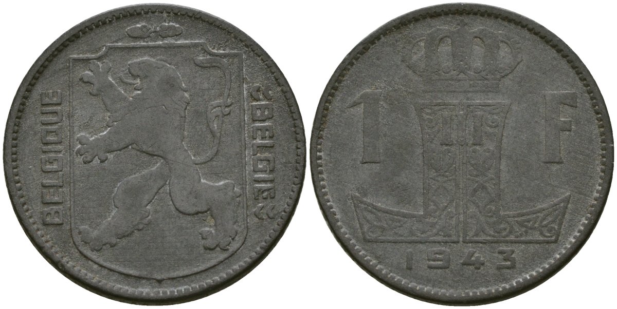 Бельгия 1 франк 1943 BELGIQUE - BELGI? KM 127 цинк 51-615