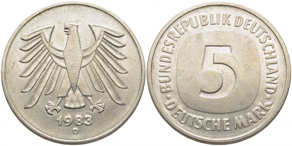 ФРГ 5 МАРОК 1983 D, KM 140.1, J. 415 медно-никель плакированный никелем 109-842