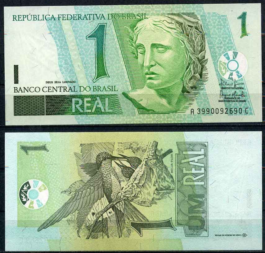 Бразилия 1 реал 2003 серия А-С 3990, скульптура Республики, CdM-B Pick 251 a бумага UNC (пресс) 2196-14-2-2