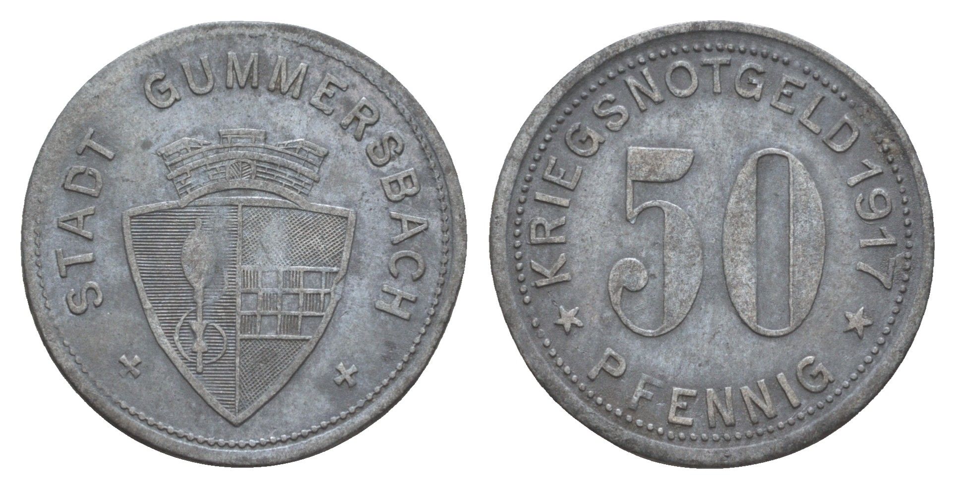 Гуммерсбах 50 пфеннигов 1917 Funck 180.1, Men18 12471.1 цинк 4657-1121