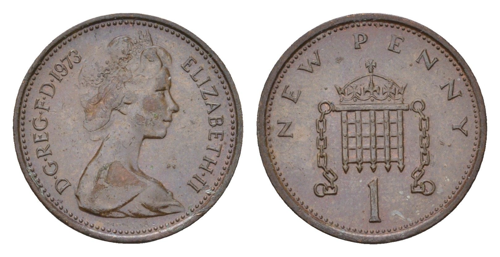 Великобритания 1 новый пенни 1973 Елизавета II (1952-2022) KM 915, Spink 4237 (B1) бронза 99-425