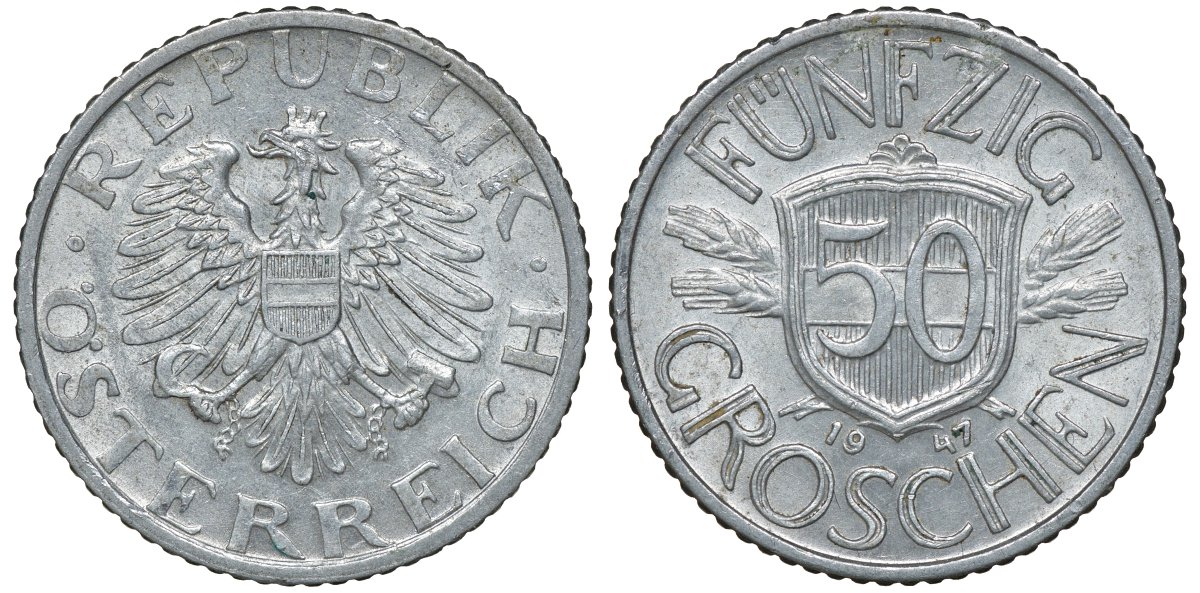 Австрия 50 грошей 1947 KM 2870 алюминий 72-1324