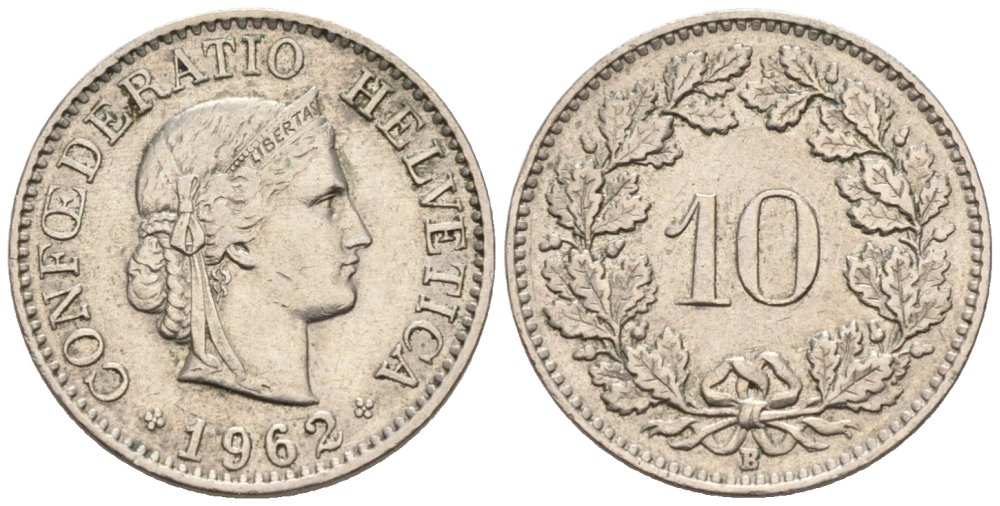 Швейцария 10 раппенов 1962 В KM 27 медно-никель 4576-951