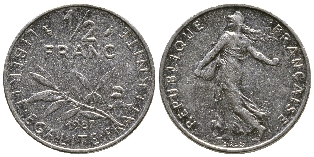 Франция 1/2 франка 1987 сеятель KM 931.1 никель 93-1426