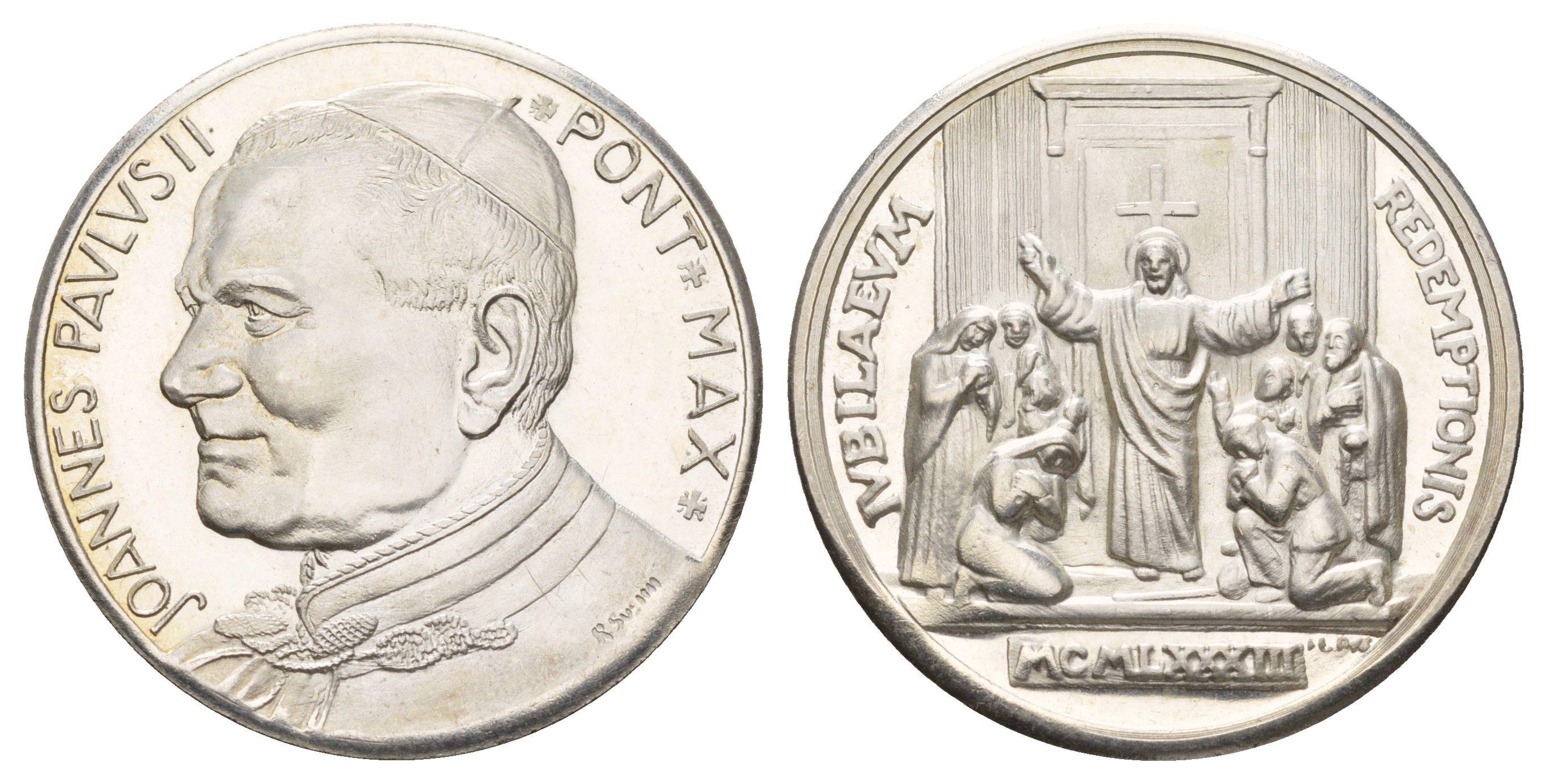 Ватикан медаль в честь пятилетия со дня избрание папой римским Иоанна Павла II 1983 Иоанн Павел II, Святые Врата с Крестом, диаметр 35 мм, вес 16,3 гр медно-никель плакированный серебро 4667-1226