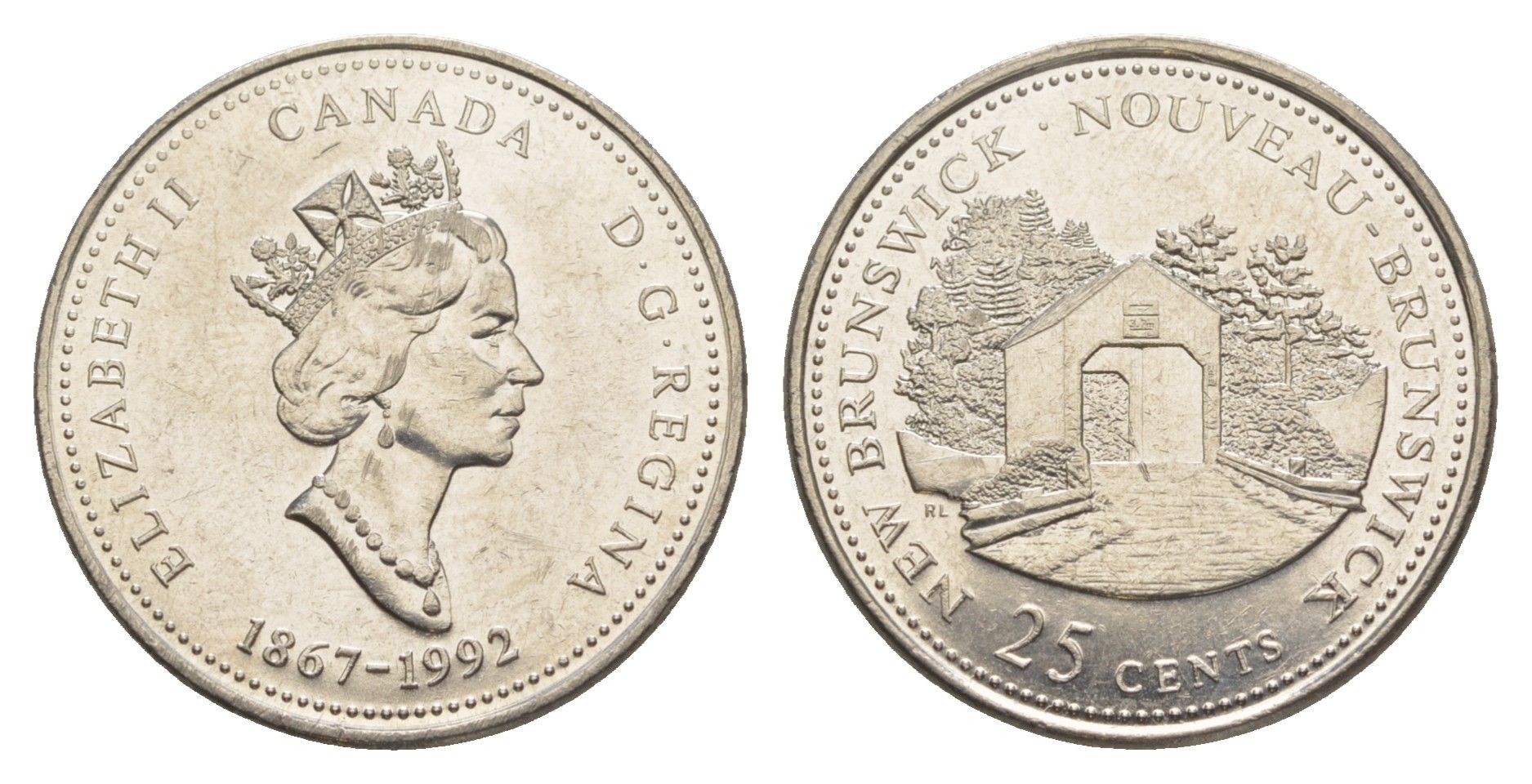 Канада 25 центов 1992 125 лет Конфедерации Канада - Новый Бронсвик KM 203 никель UNC 4637-852