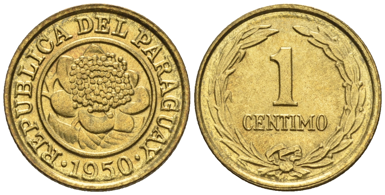 Парагвай 1 сентимо 1950  KM 20 алюминиевая бронза  aUNC  220-1041
