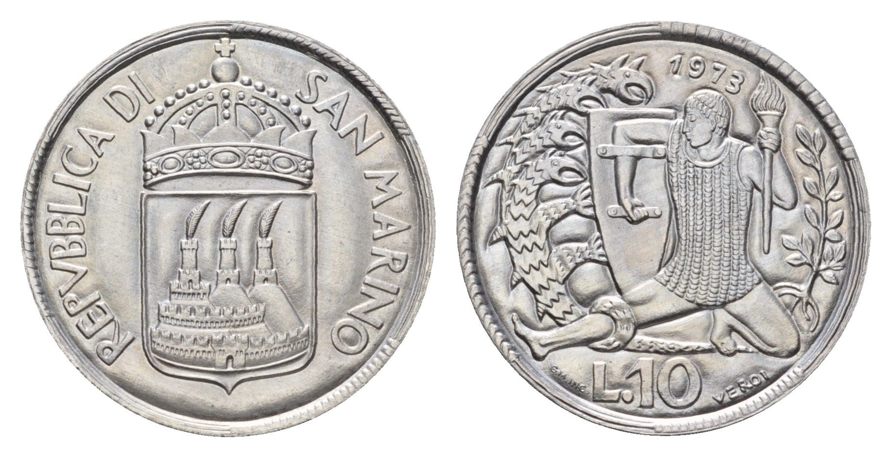 Сан-Марино 10 лир 1973 KM 25 алюминий UNC 4511-747