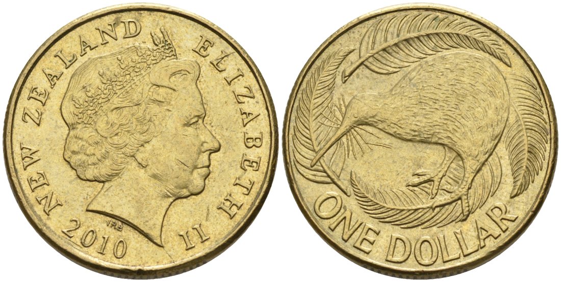 Новая Зеландия 1 доллар 2010 Елизавета II (1952-2022), птица киви  KM 120 алюминиевая бронза 57-114