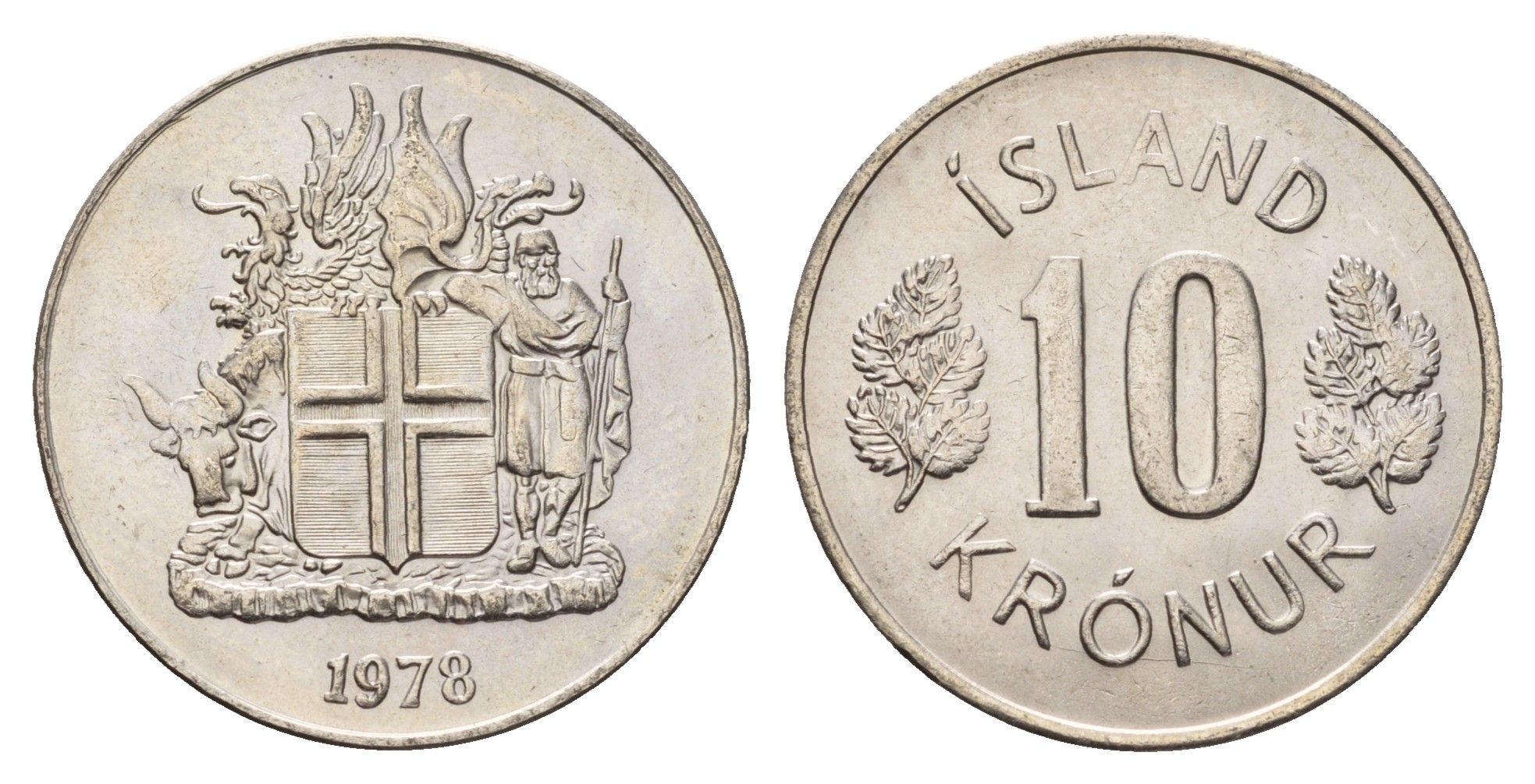 Исландия 10 крон 1978 KM 15 медно-никель UNC 4586-1245
