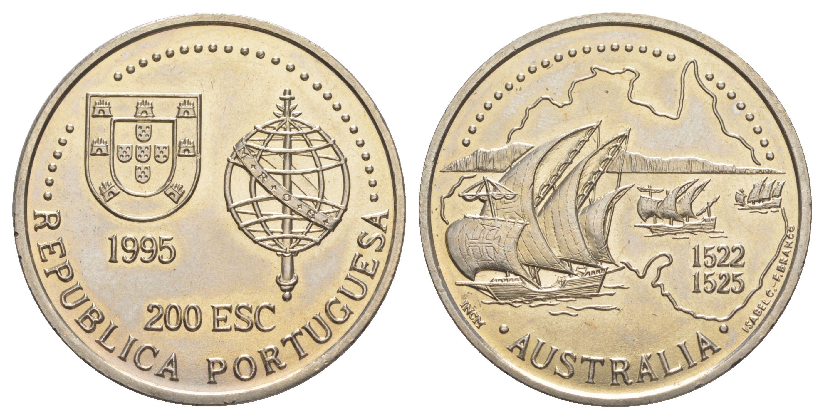 Португалия 200 эскудо 1995 Золотой век открытий - Австралия KM 684 медно-никель UNC 1101-3-51
