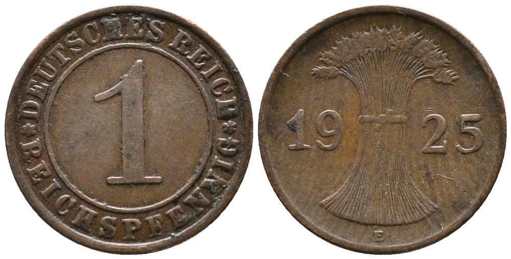 ГЕРМАНИЯ 1 РЕЙХСПФЕННИГ 1925 E KM 37, J. 313 бронза 39-926