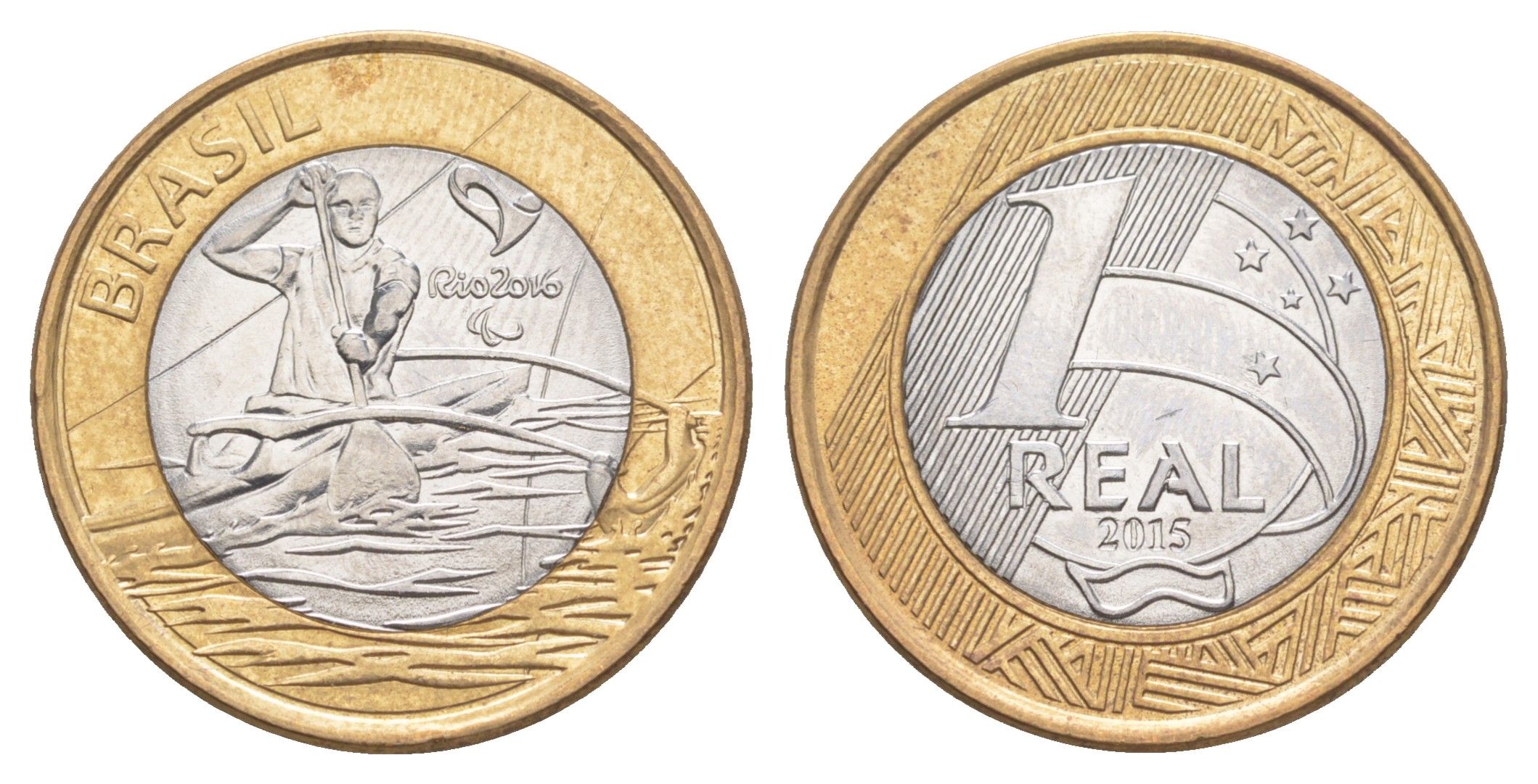 Бразилия 1 реал 2015 XV летние Паралимпийские игры, Рио-де-Жанейро 2016 - Параканоэ KM 706 биметалл UNC 4646-151