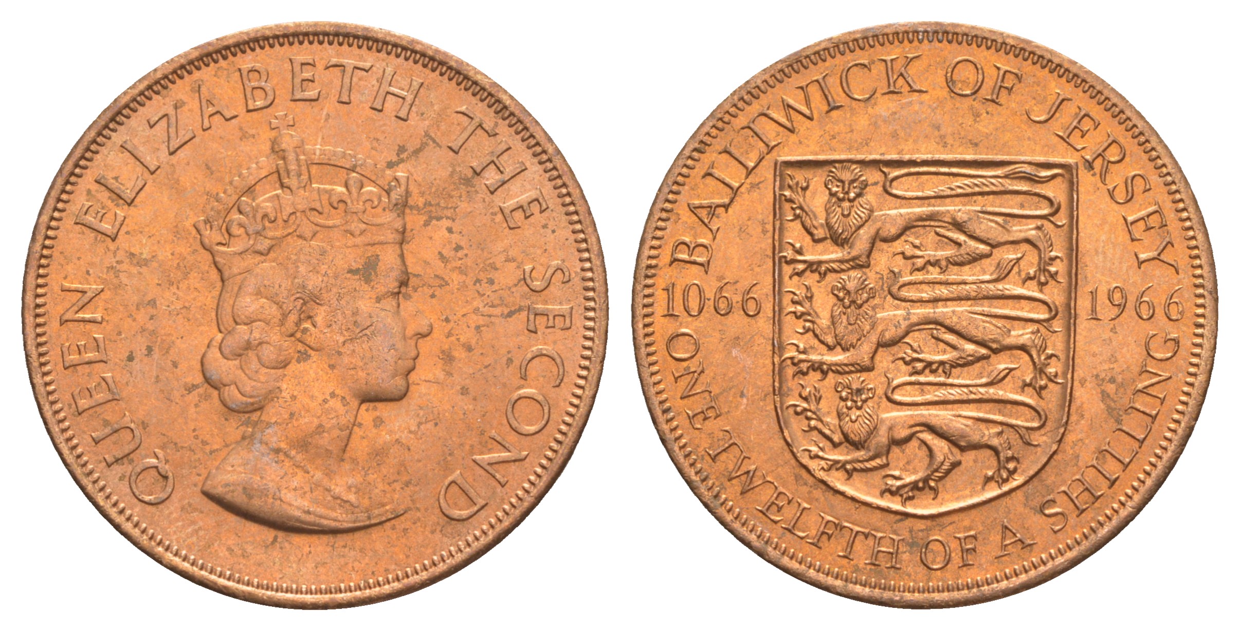 Джерси 1/12 шиллинга 1966 900 лет Нормандскому завоеванию KM 26 бронза UNC 4634-313