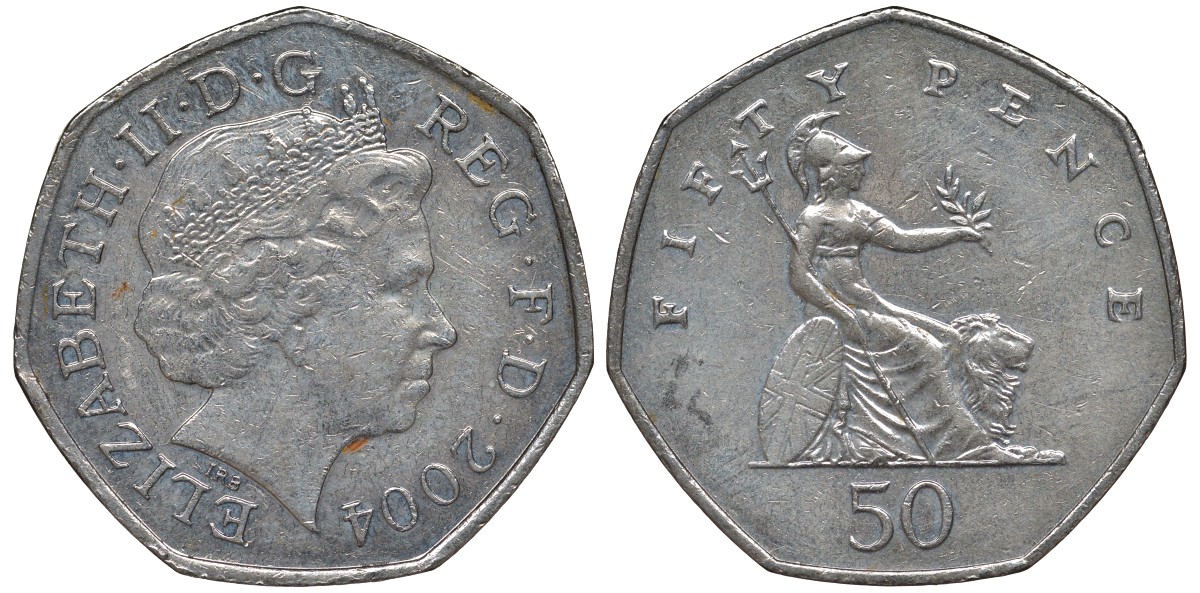 Великобритания 50 пенсов 2004 Елизавета II (1952-2022) KM 991, Spink 4610 (H8) медно-никель 4131-742