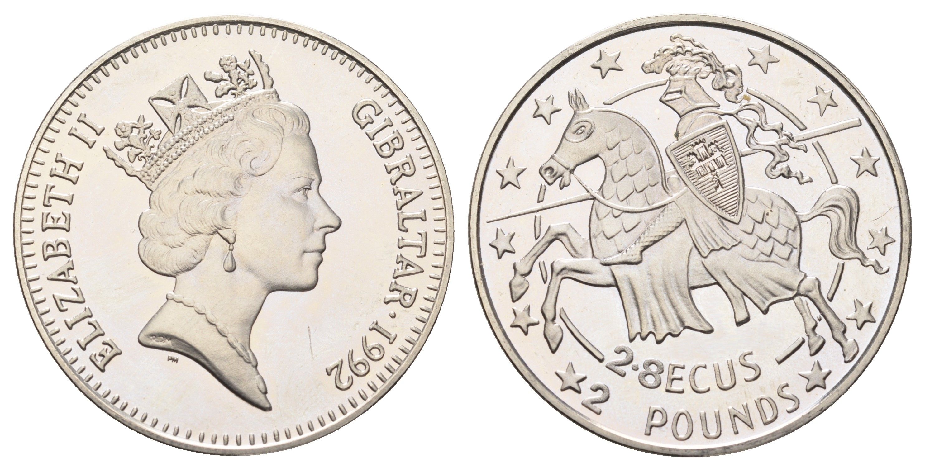 Гибралтар 2,8 экю 1992 Рыцарь KM 293 медно-никель BU 11-178-32