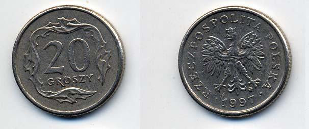 Польша 20 грошей 1997 MW KM 280 медно-никель 35-444
