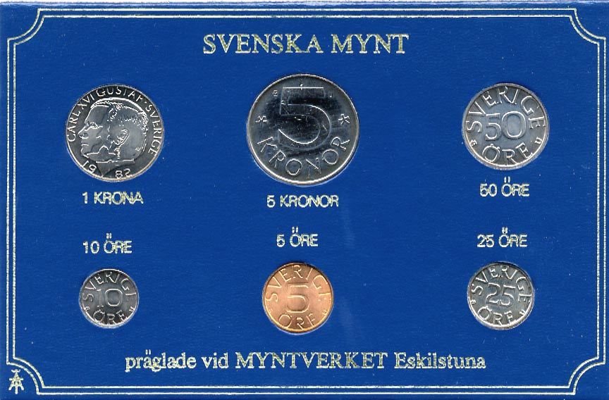 Швеция набор монетного двора из 6 монет 1982 в картоне, Карл XVI Густав (1973- ) KM MS23 UNC 7-5-7-237