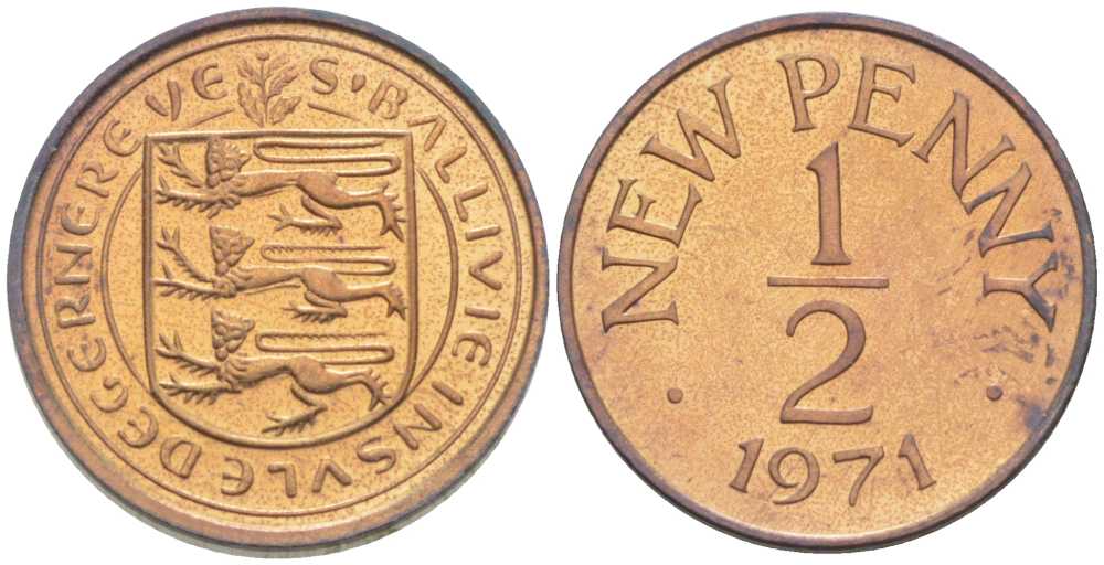 Гернси 1/2 пенни 1971 Елизавета II (1952-2022), герб KM 20 бронза PROOF 3996-1068