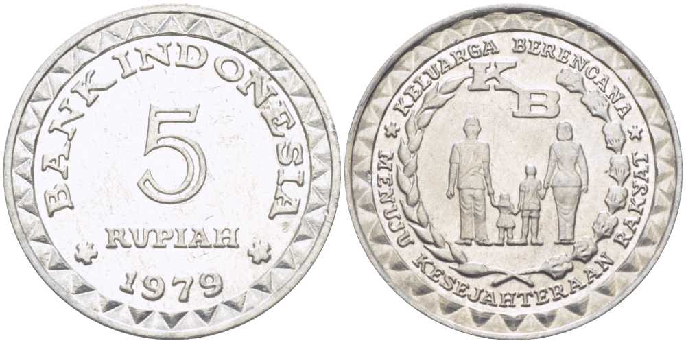 Индонезия 5 рупий 1979 FAO, планирование семьи KM 43 алюминий 210-845