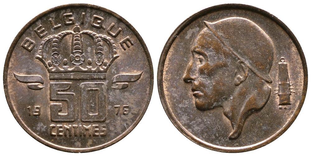 БЕЛЬГИЯ 50 САНТИМОВ 1976 BELGIQUE, БОДУЭН I (1951-1993) KM 148.1 бронза 4383-1154