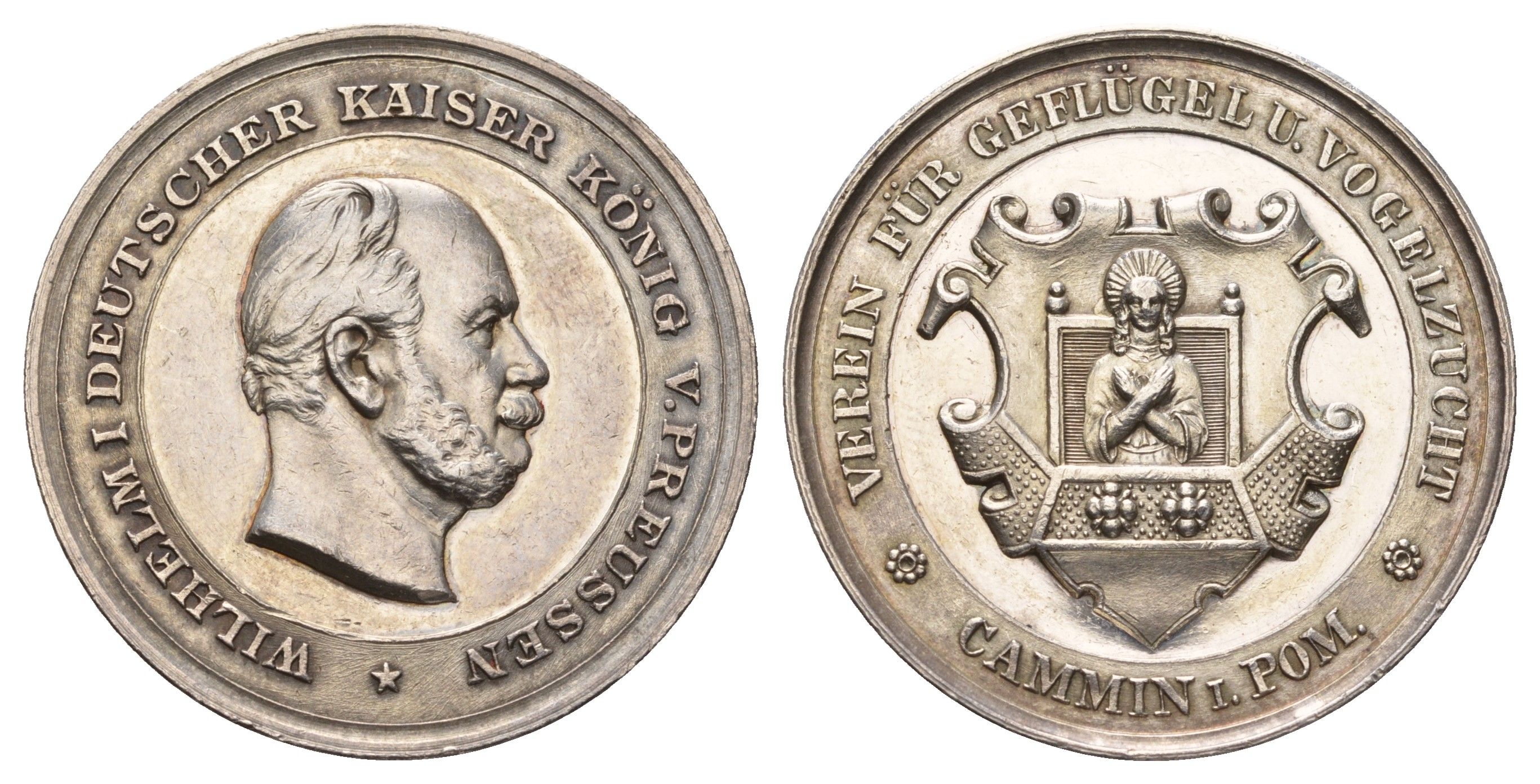 Германия медаль сельскохозяйственной выставки 1861-1888 Вильгельм I, вес 13 гр, диаметр 35 мм серебро 1516-1344