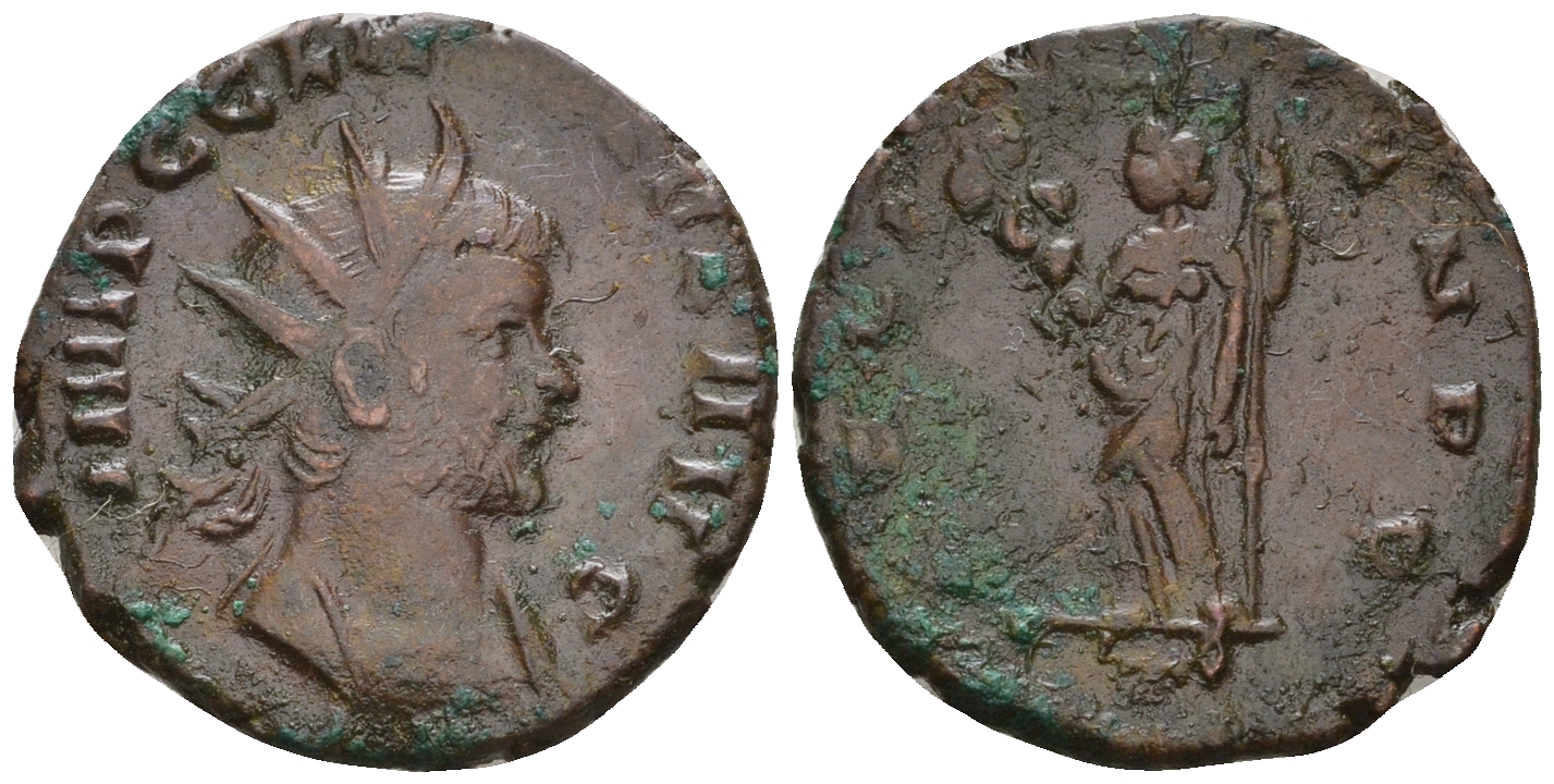 Римская Империя антониниан 269 Клавдий II Готский, IMP C CLAVDIVS P F AVG, бюст императора / FELIC TEMPO, Фелицитата, персонификация Счастья, Медиолан RIC 145 (var) биллон 1073-25-32