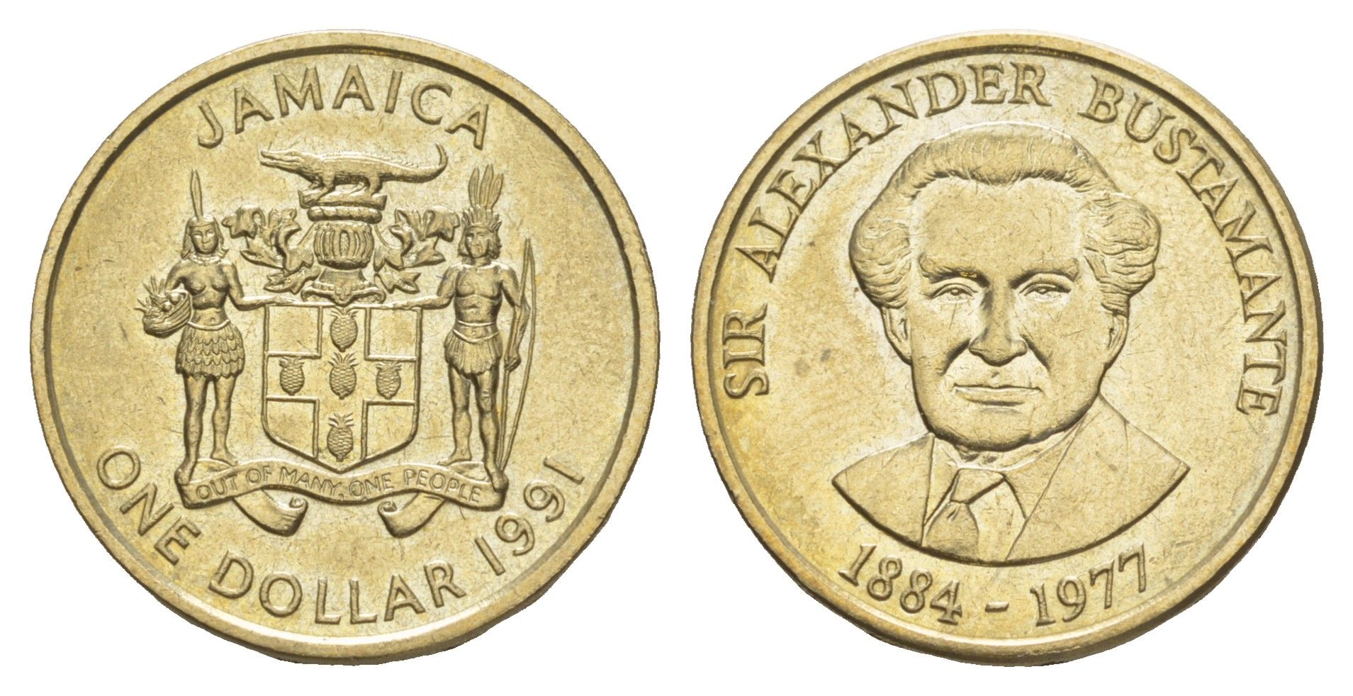 Ямайка 1 доллар 1991 Александр Бустаманте KM 145 никель латунь UNC 4641-823