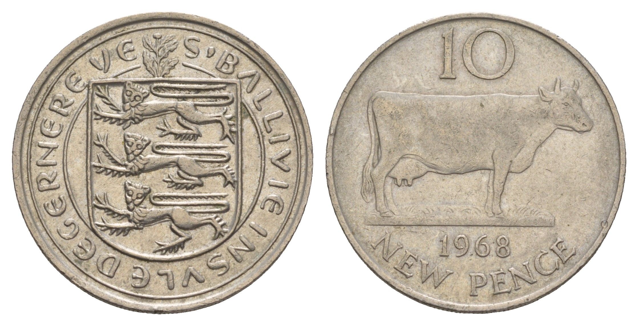 Гернси 10 новых пенсов 1968 Генсийская Корова KM 24 медно-никель 4656-1117
