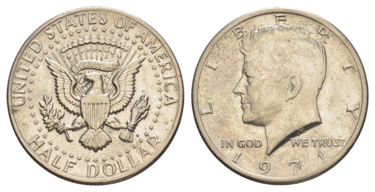 США 1/2 доллара (50 центов) 1971 Джон Кеннеди KM 202b медь плакированная медно-никелем aUNC 4131-1146