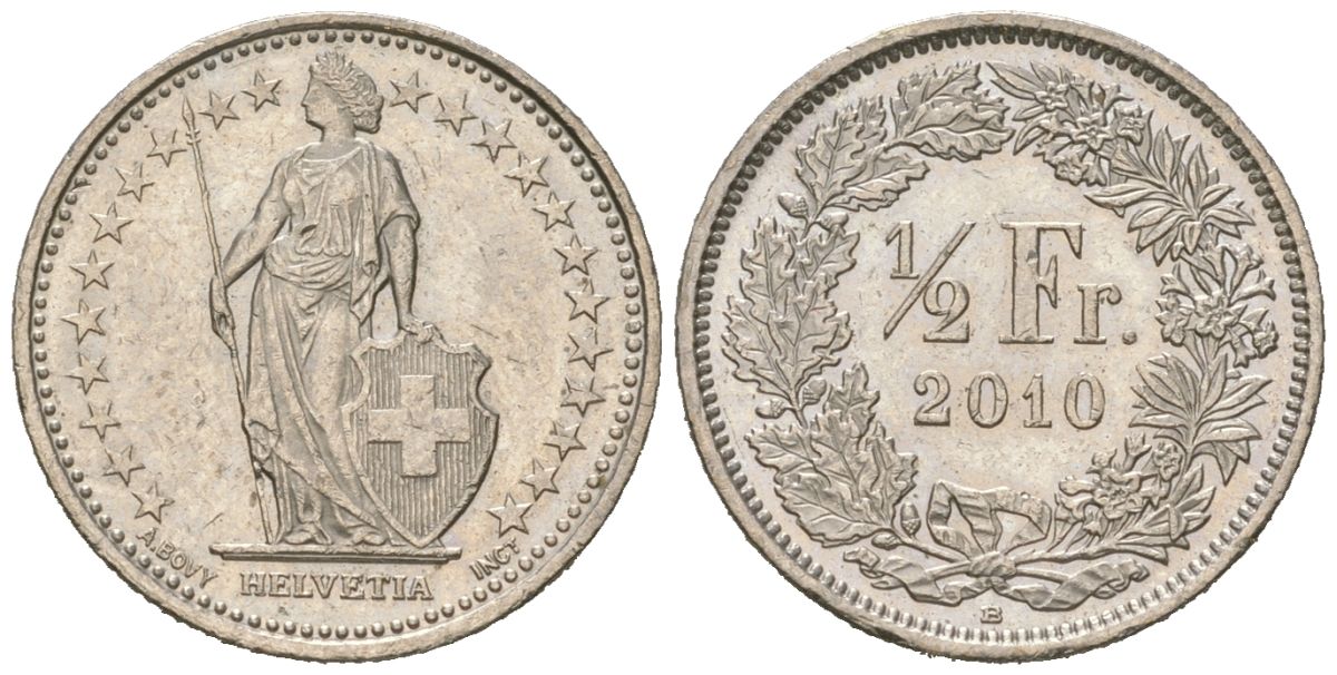 Швейцария 1/2 франка 2010 KM 23a медно-никель UNC 4618-433