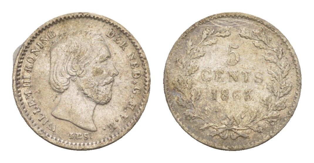 Нидерланды 5 центов 1863 Виллем III (1849-1890) KM 91 серебро 4659-224