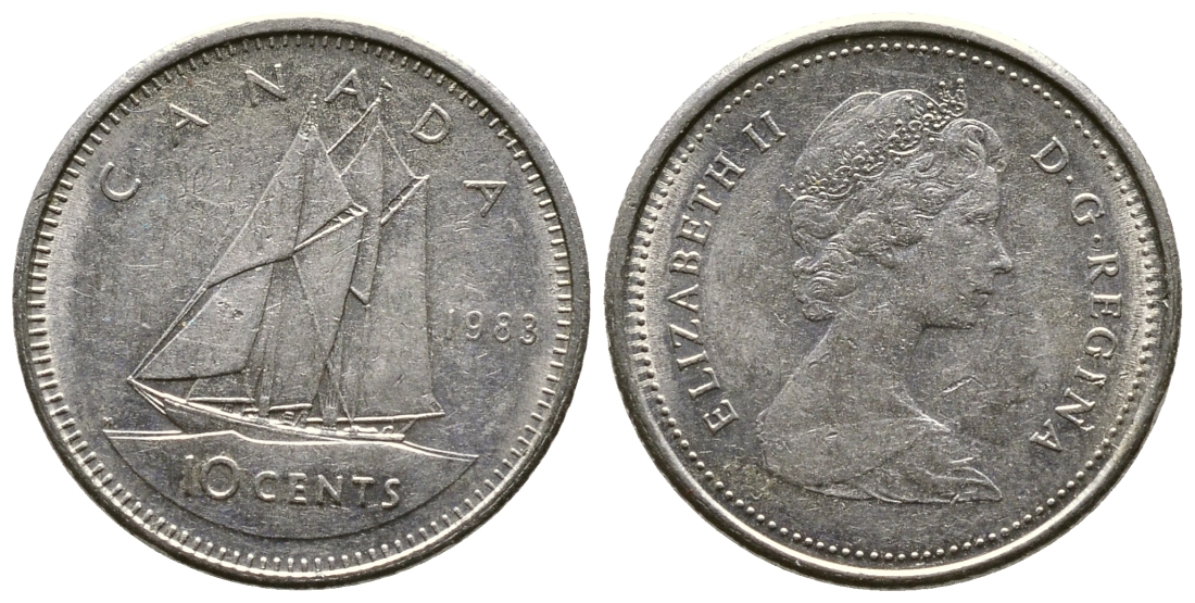 Канада 10 центов 1983 Елизавета II (1953- ), парусник KM 77.2 никель 220-432