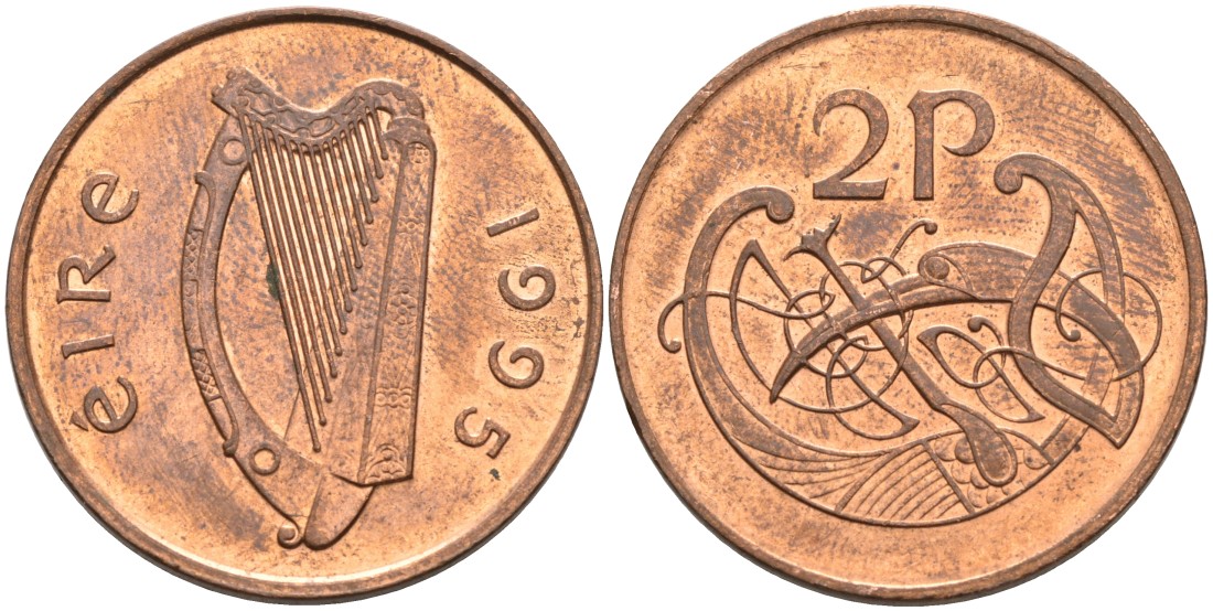 Ирландия 2 пенса 1995 птичка KM 21a сталь плакированная медью 4561-1231