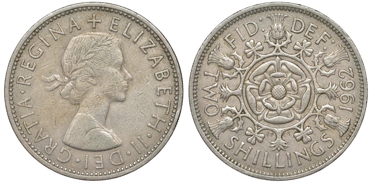 Великобритания 2 шиллинга (флорин) 1962 Елизавета II (1952-2022) KM 906, Spink 4146 медно-никель 51-2736