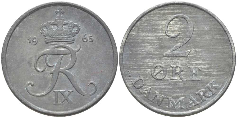 ДАНИЯ 2 ЭРЕ 1965 C;S, ФРЕДЕРИК IX (1947-1972) KM 840,2 цинк 202-711