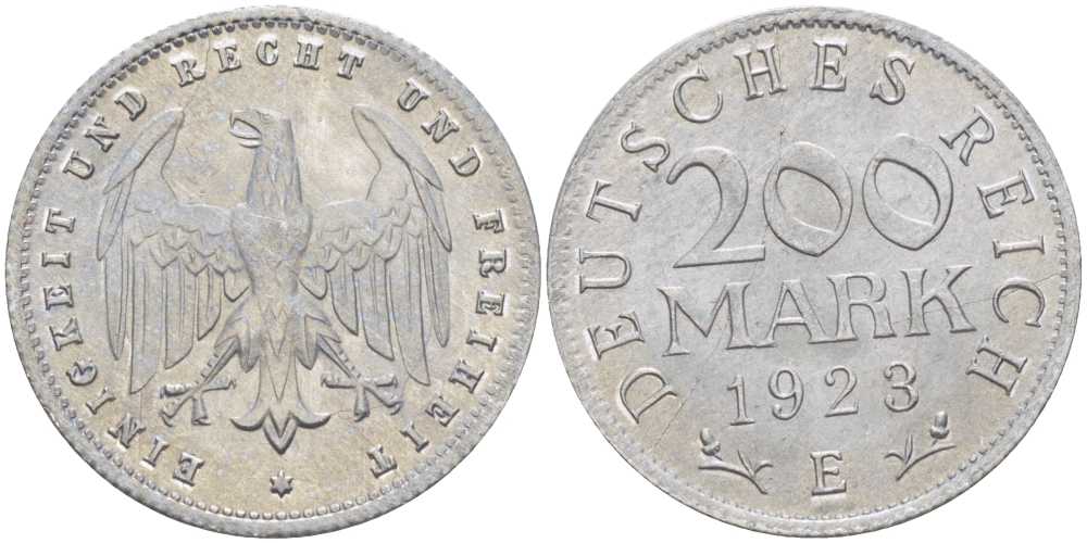 ГЕРМАНИЯ 200 МАРОК 1923 E KM 35, J. 304, Weege 22 алюминий 210-514