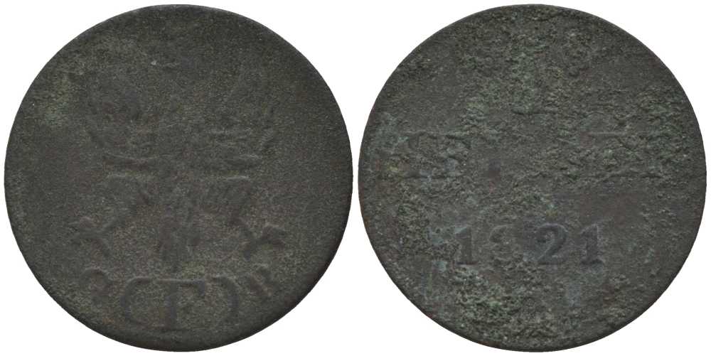 Франкфурт 1 геллер 1821 GB AKS 30, Jaeger 10, KM 301 медь 116-824