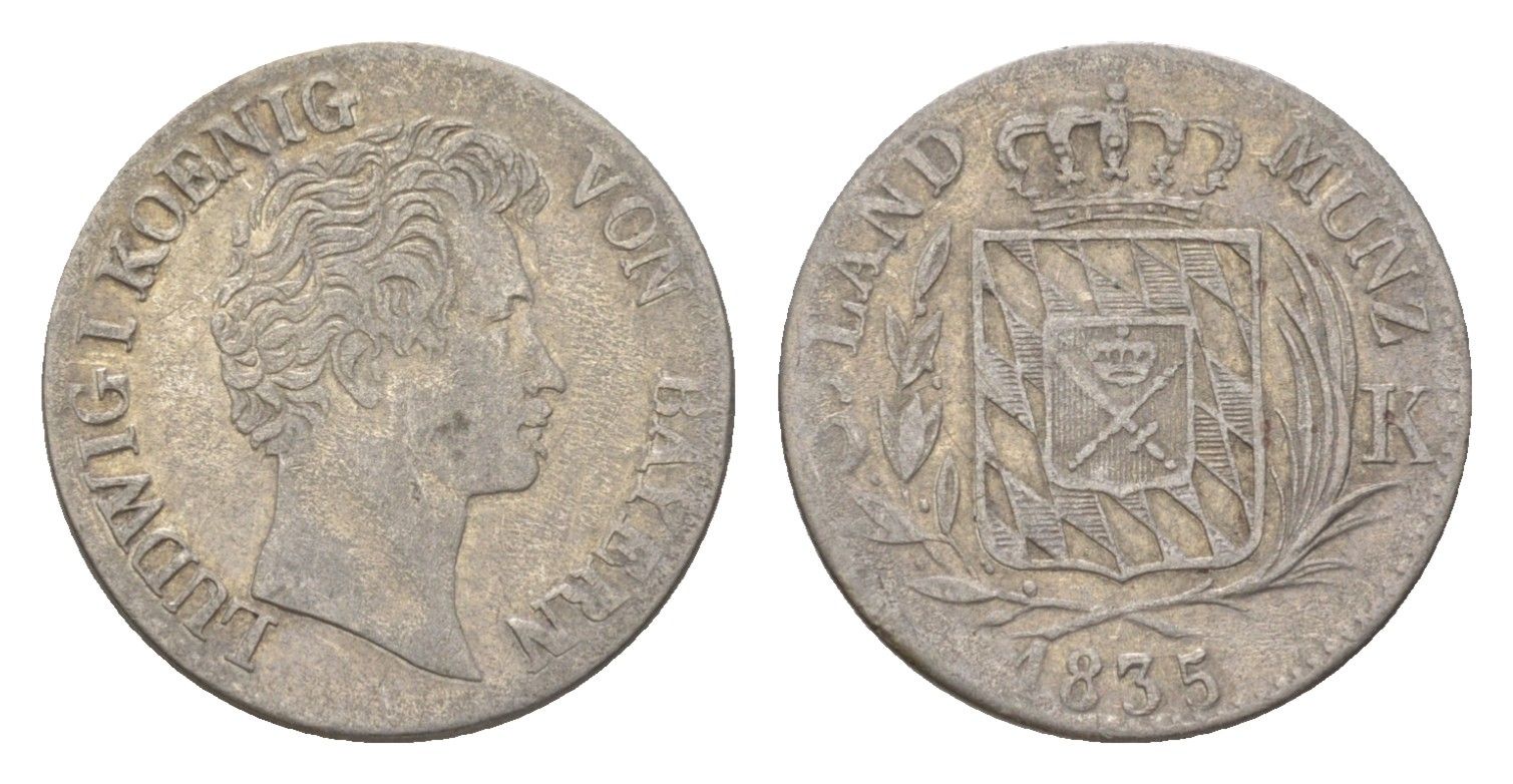 Бавария 6 крейцеров 1835 Людвиг I (1825-1848) KM 748 серебро 4625-968