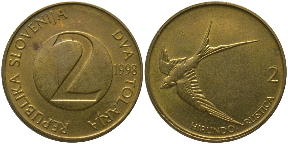 Словения 2 толара 1998 KM 5 латунь 4548-737