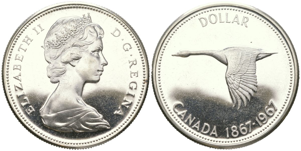 Канада 1 доллар 1967 100 лет Конфедерации Канада KM 70 серебро BU 00-00