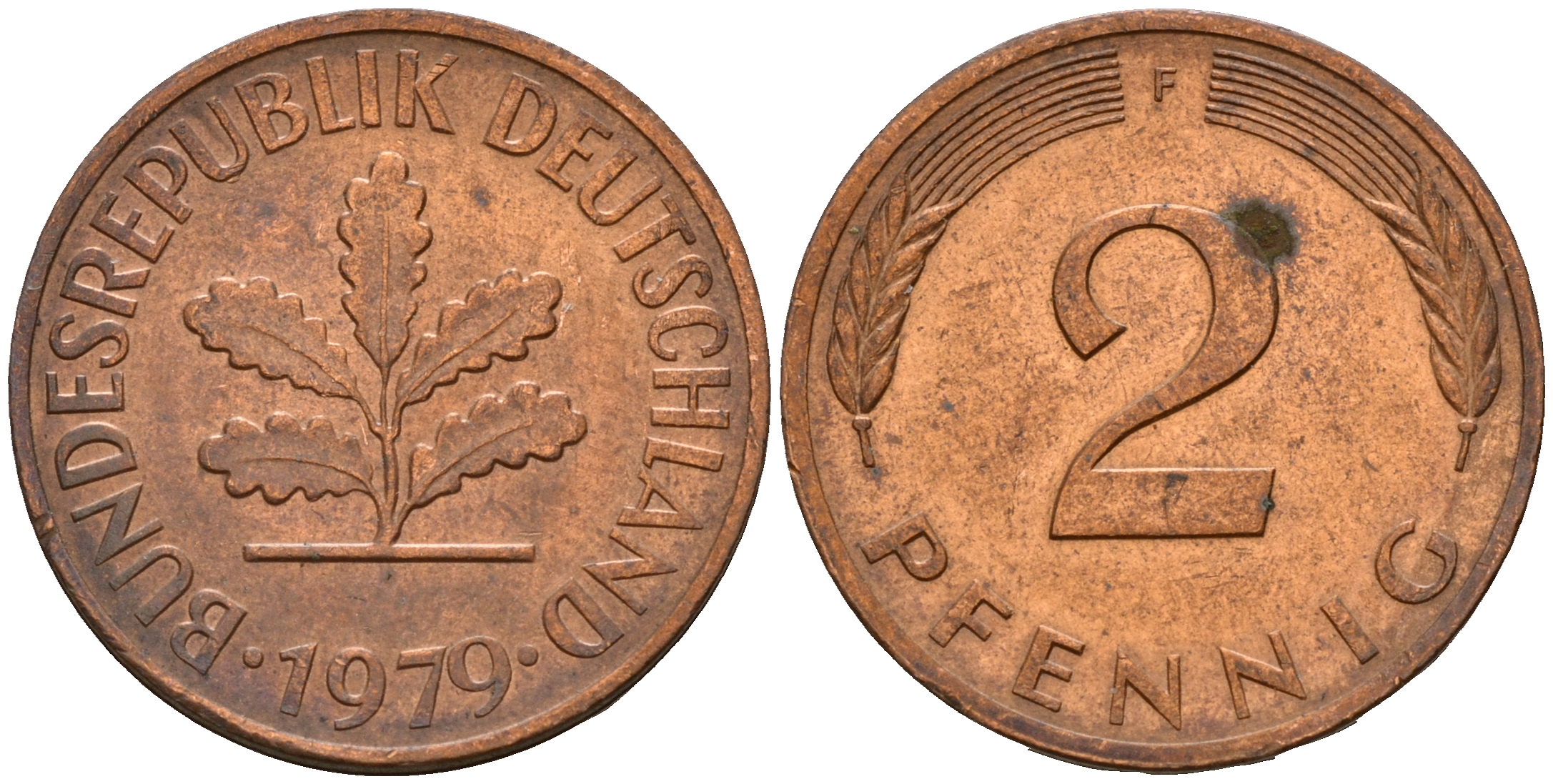 ФРГ 2 пфеннига 1979 F J.381a, KM 106a сталь плакированная медью    4598-843