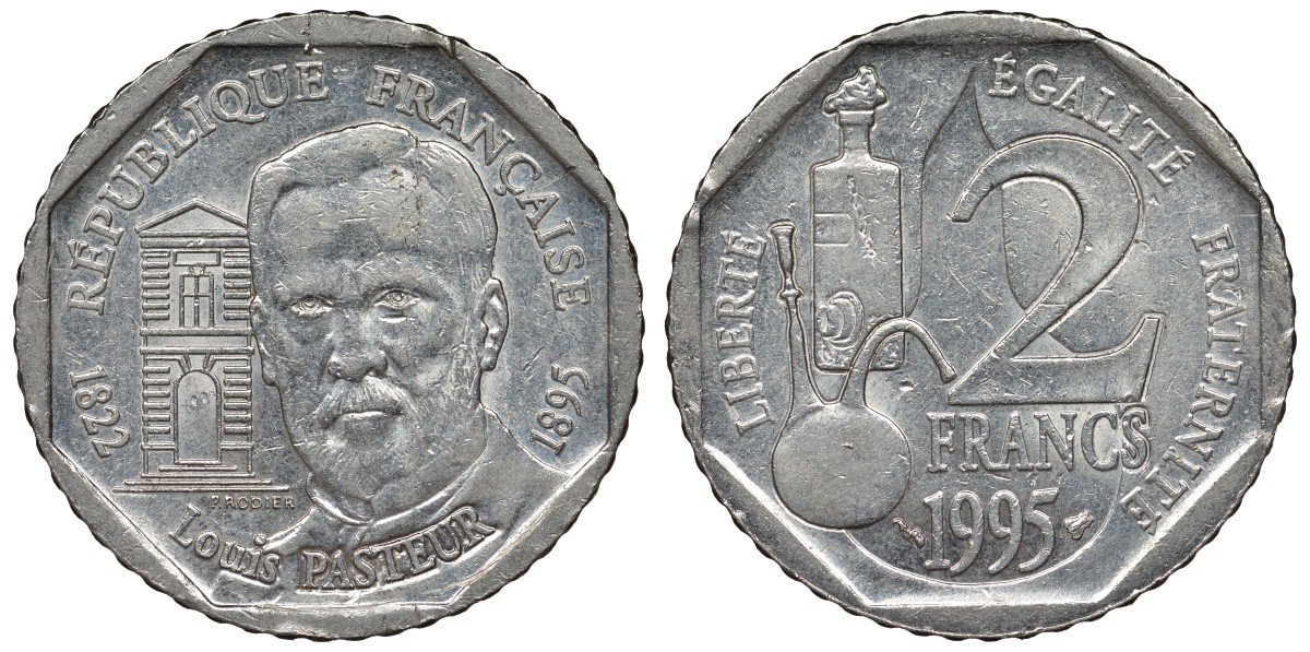 Франция 2 франка 1995 100 лет со дня смерти Луи Пастера KM 1119, Le Franc 274.2 никель 4123-444