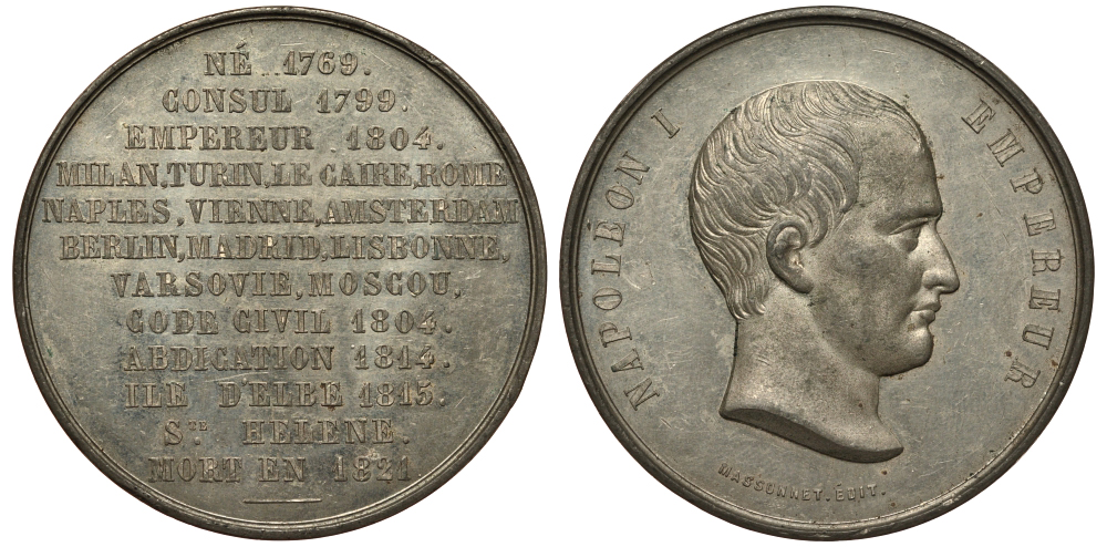 Франция медаль 1821 на смерть Наполеона 50,33 мм, 46,68 гр цинк aPROOF 1069-5-22