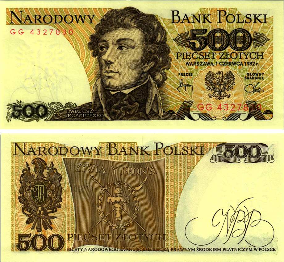 Польша 500 злотых 1982 Тадеуш Костюшко Pick 145 d бумага UNC (пресс) 8607-86-1-1