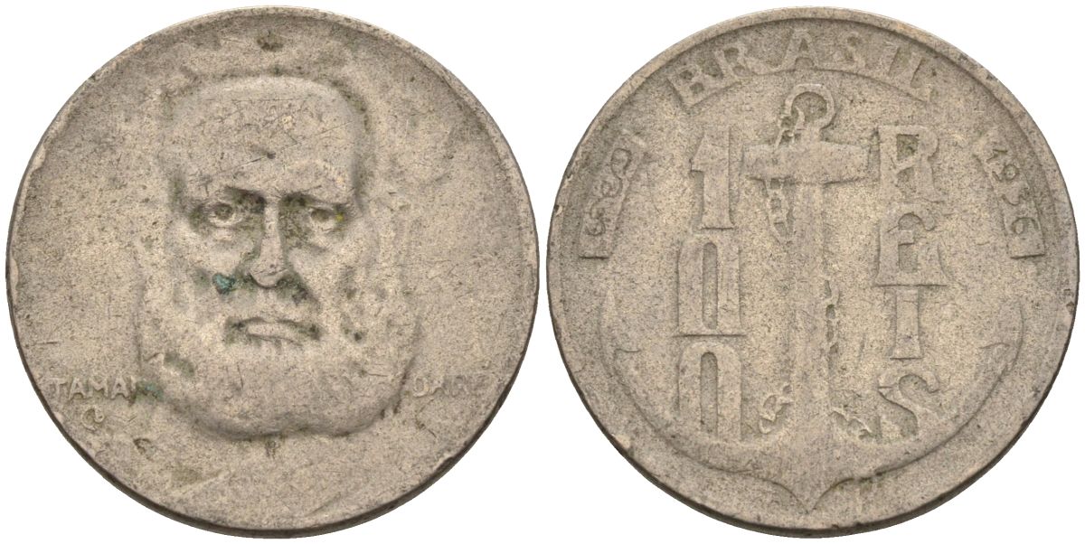 Бразилия 100 рейс 1936 Маркиз Тамандаре KM 536 медно-никель 4115-535