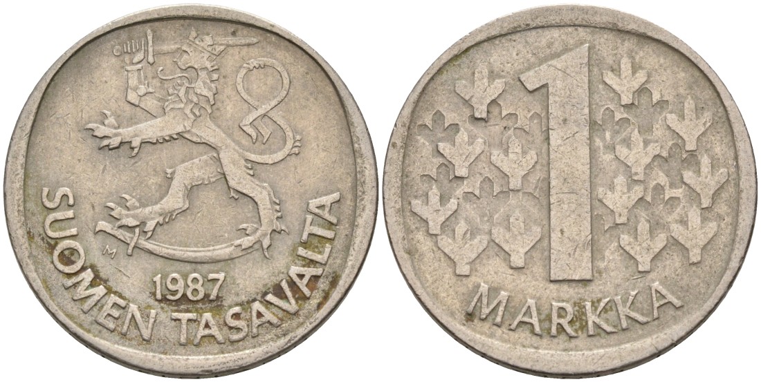 ФИНЛЯНДИЯ 1 МАРКА 1987 M KM 49a медно-никель 4563-536