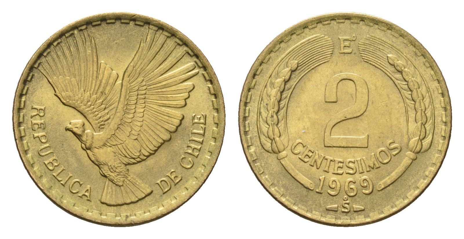 Чили 2 сентесимо 1969 KM 193 алюминиевая бронза UNC 4689-124